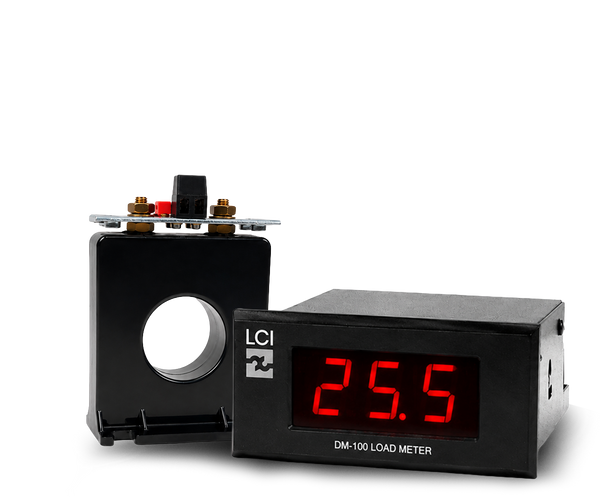 Industrial digital load meter accessory with current transformer sensor and LED display.