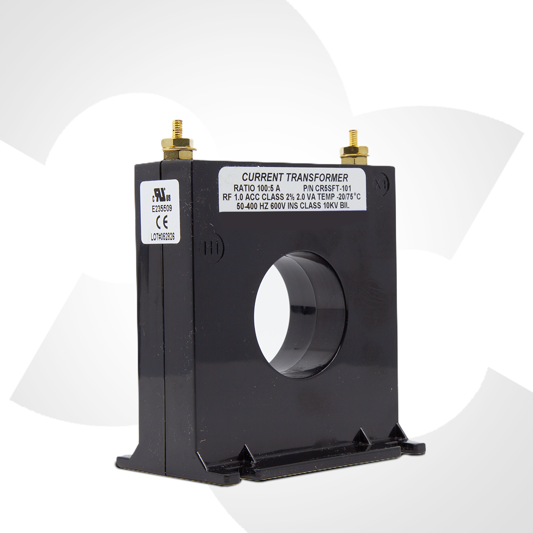 Current Transformer CT-500 with specifications label on a white background Angle View