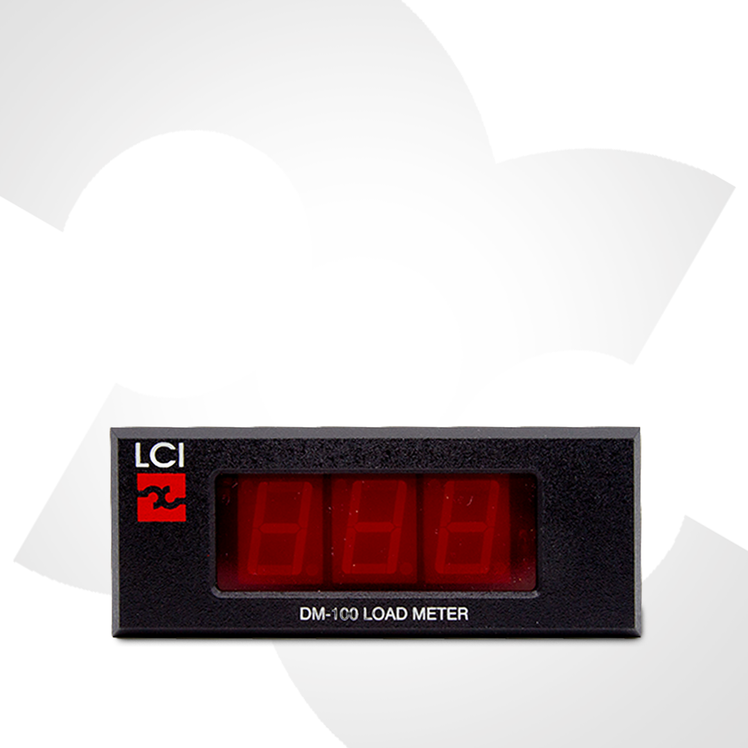 Digital load meter DM-100 with red display on a white background front view