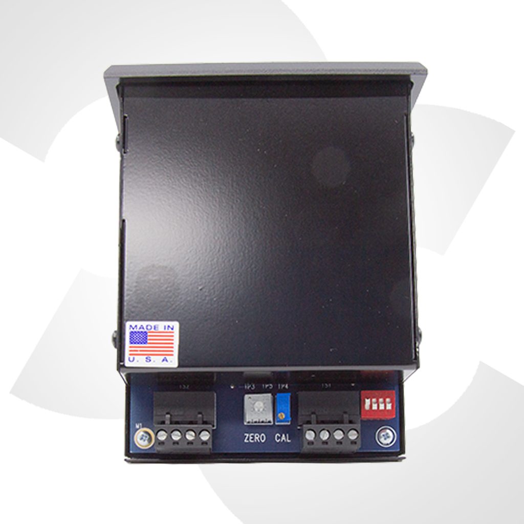 Digital load meter DM-100 with red display on a white background Top View