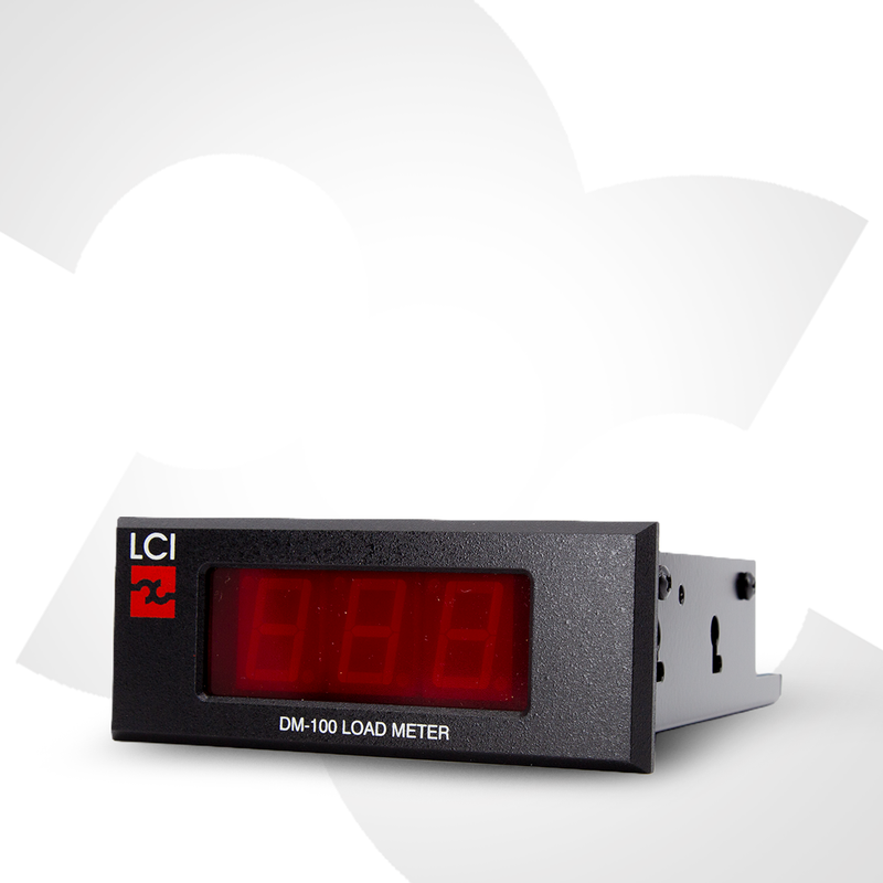 Digital load meter DM-100 with red display on a white background