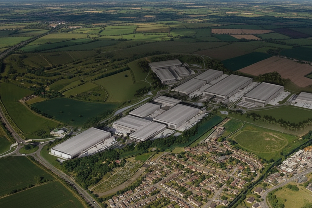 Industrial facility using true power monitoring to optimize energy efficiency and equipment performance. Aerial view of industrial buildings surrounded by greenery