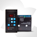 Two electronic load control devices with digital displays on a white background. Fast Response Load Control with Universal Power Cell Front View