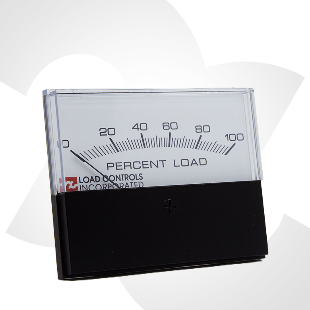 Pump Load Meter, Percent load meter with 'Load Controls Incorporated' branding on a white background Side View