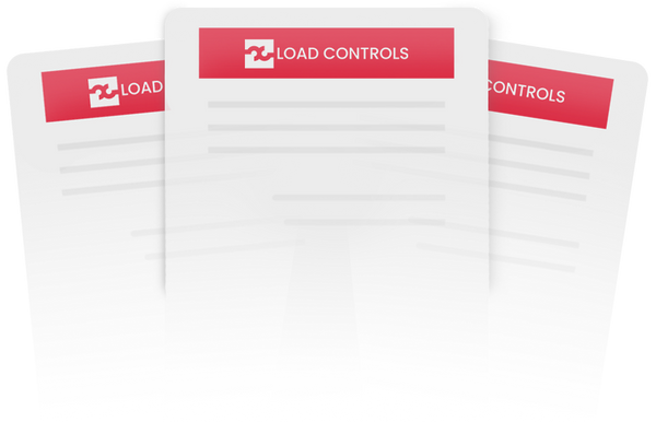Three white rectangular panels with red labels displaying 'Load Controls' on a white background, Press releases featuring company announcements, product updates, and industry news