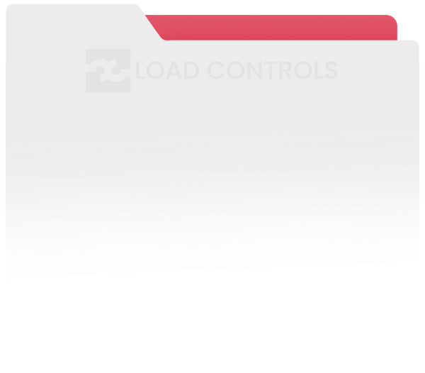 White folder with a red top tab labeled 'LOAD CONTROLS' on a white background, Whitepapers on power sensing, motor monitoring, efficiency, and predictive maintenance