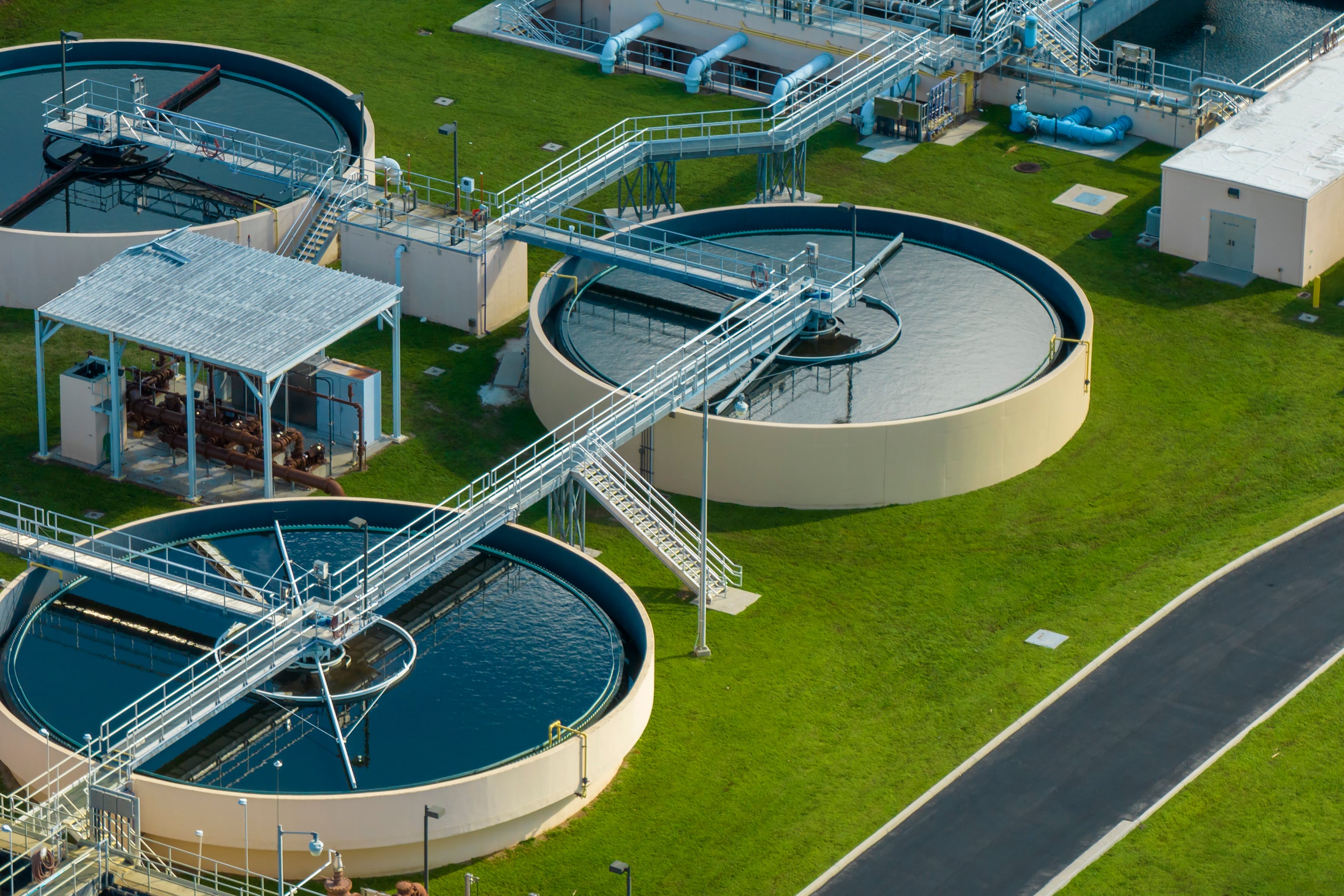 Municipal water treatment facility with clarifiers supporting efficient water purification and sustainable water management.